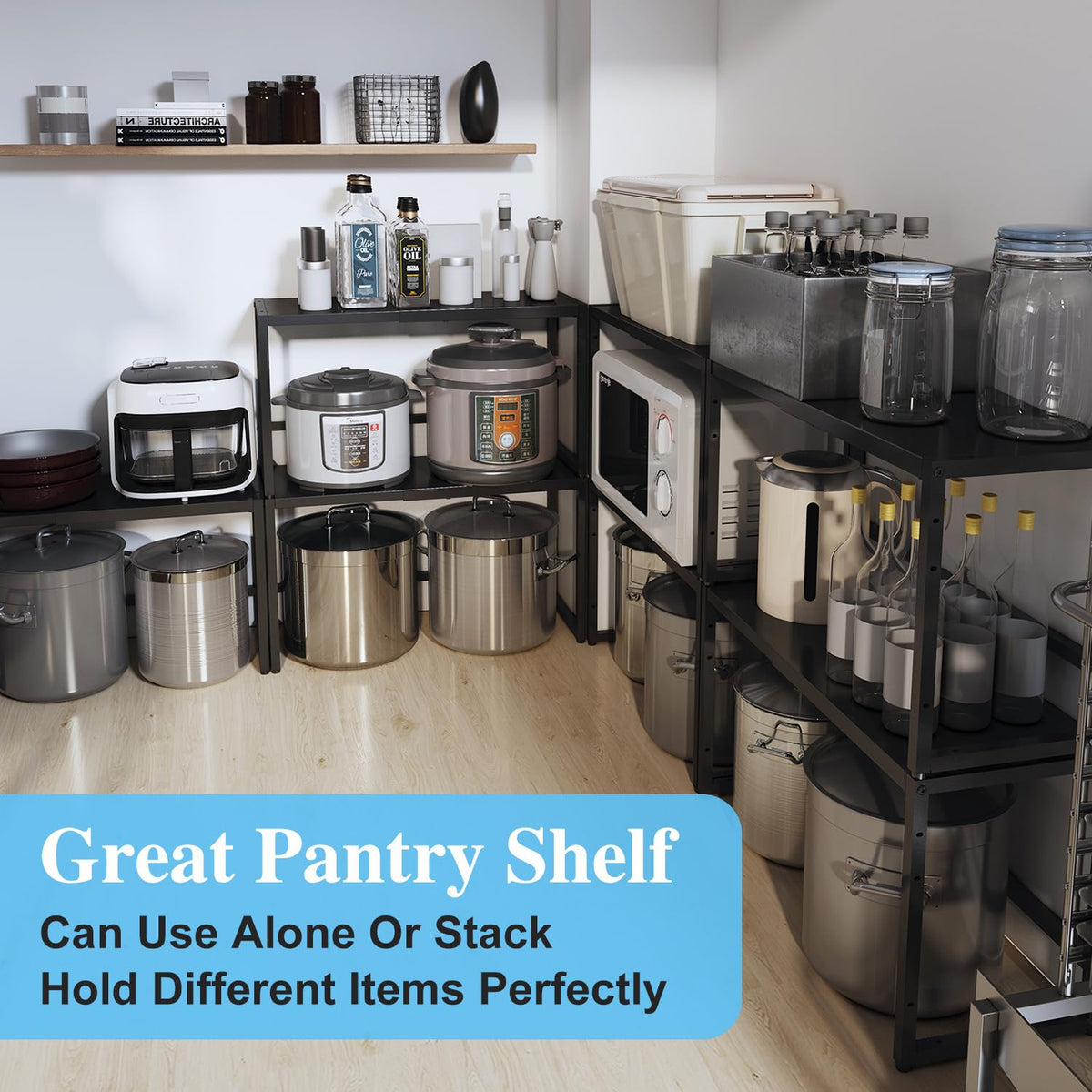 Cidaziya pantry shelf stores heavy items neatly for quick access