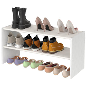 Cidaziya small white shoe rack front view showing compact 2-tier design for organized closet storage.