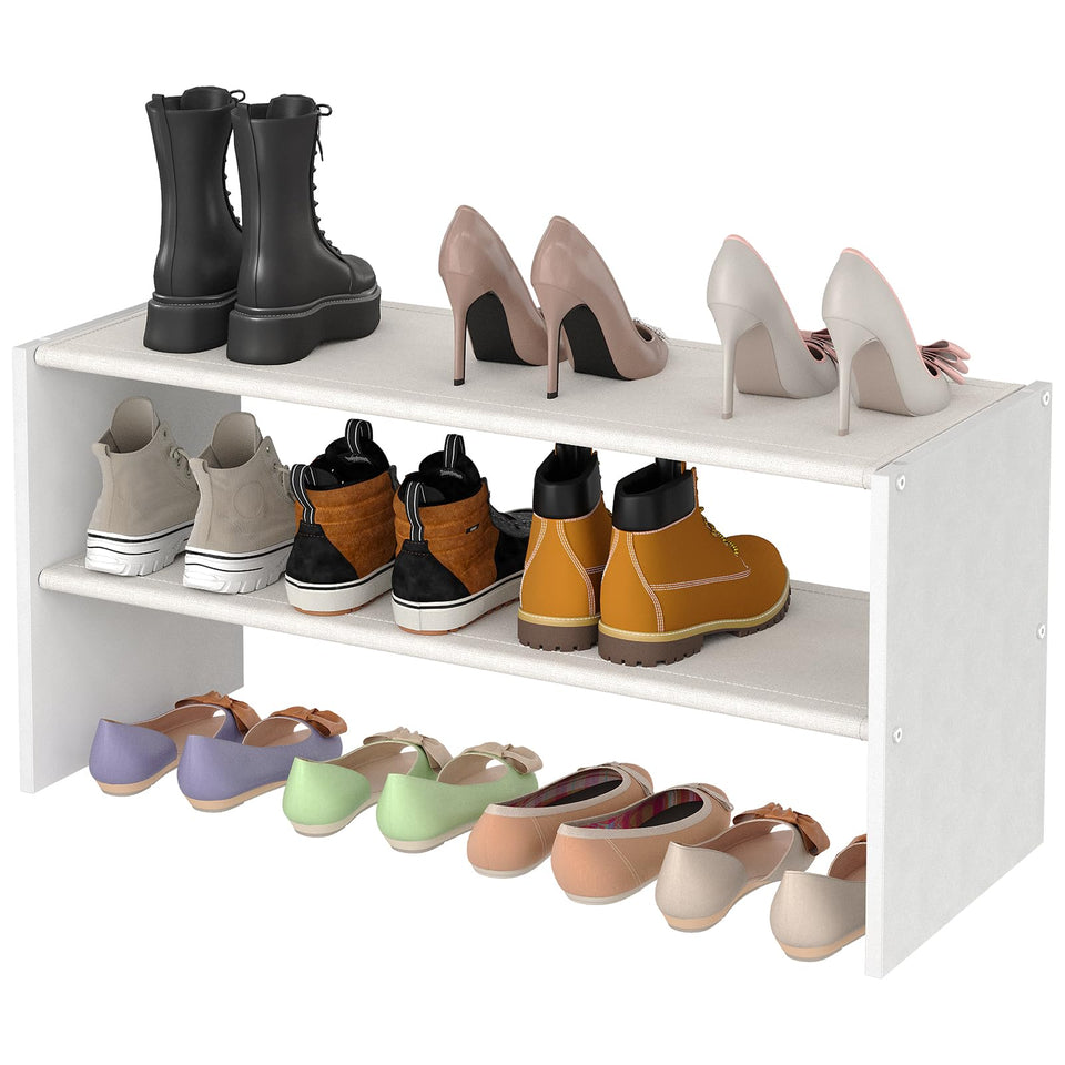 Cidaziya small white shoe rack front view showing compact 2-tier design for organized closet storage.