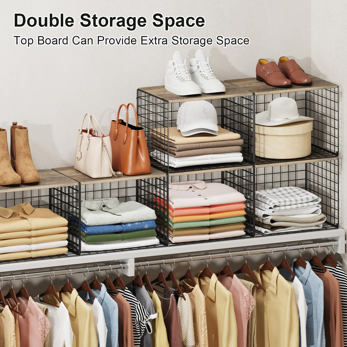 Cidaziya stackable closet storage bins maximize space on shelves.