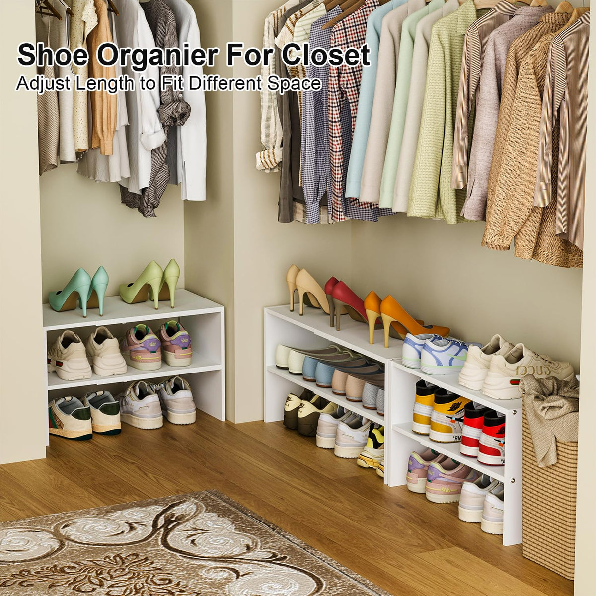 Cidaziya two-tier rack fits tight spaces like closets and entryways.