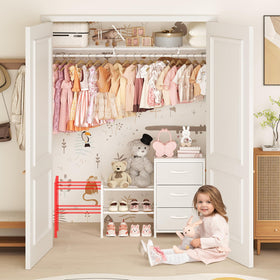 Cidaziya wood-top, metal-frame construction blends with any closet.