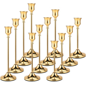 Cieex brass gold candle holders set of 12 shown with three heights for elegant table decor