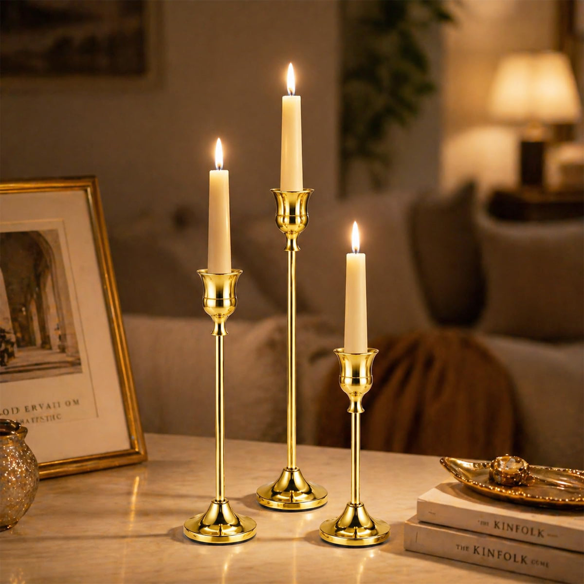 Cieex brass gold candle holders short 6-3 inches provide warm, accessible glow