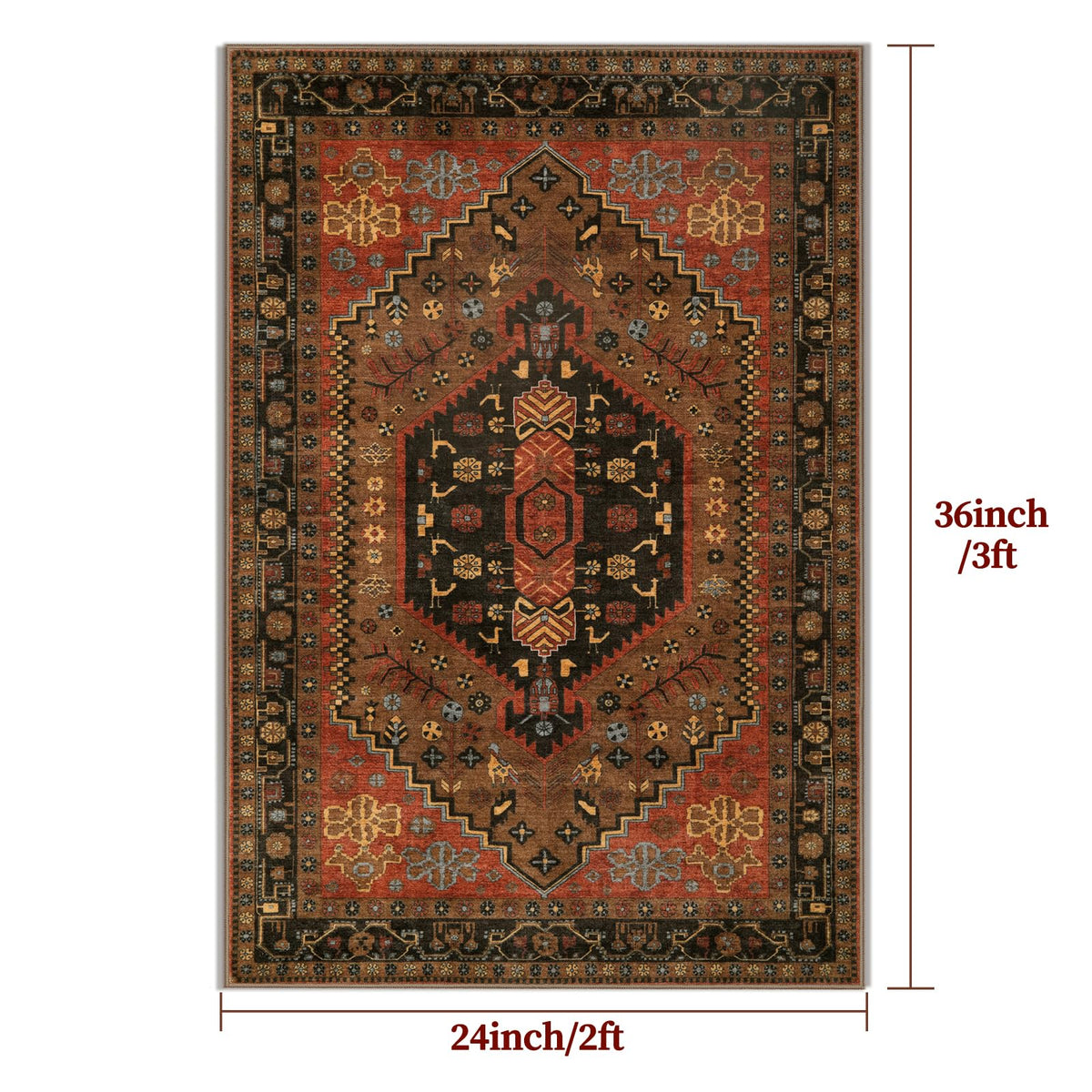 Ciicool 2x3ft red boho rug anti-slip back keeps in place daily