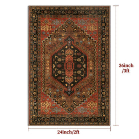 Ciicool 2x3ft red boho rug anti-slip back keeps in place daily