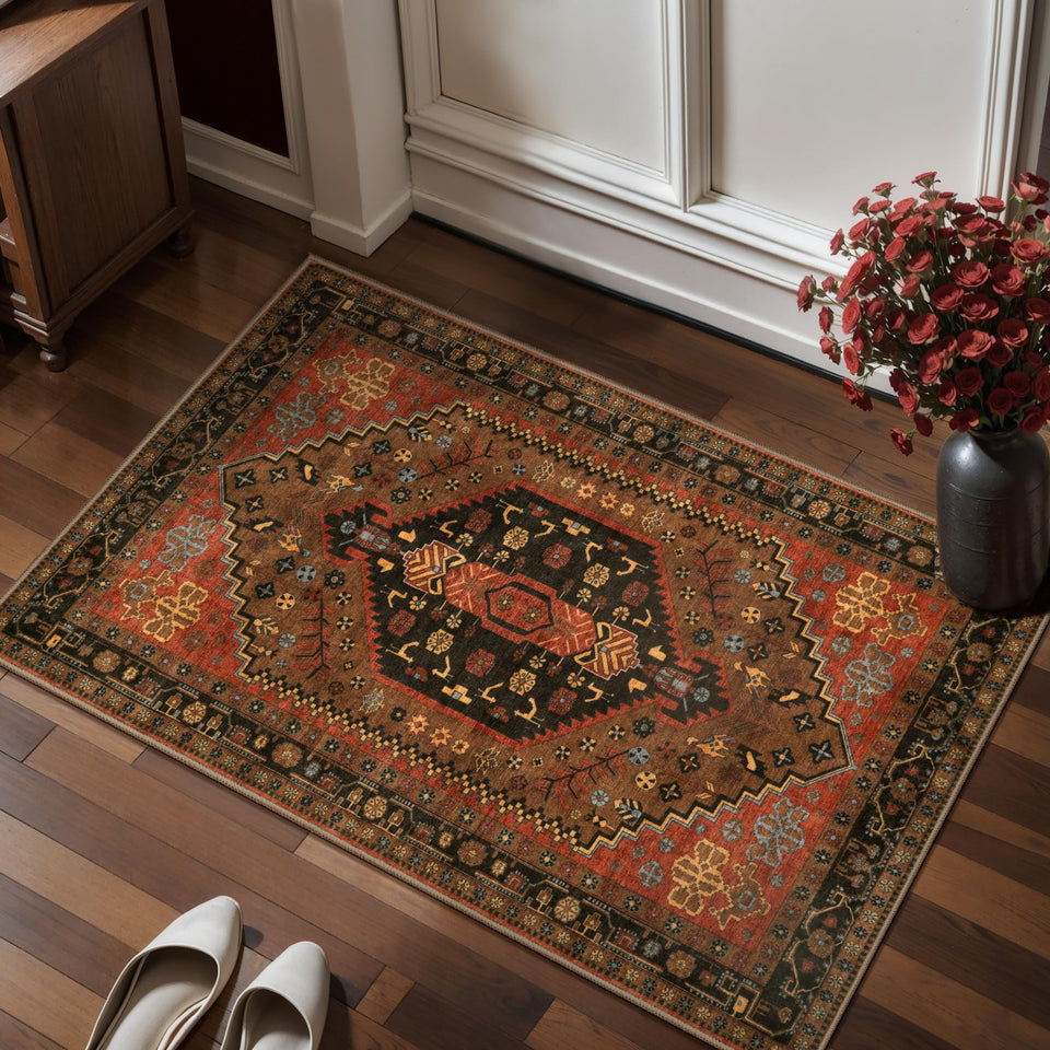 Ciicool 2x3ft red boho rug close-up weave highlights soft texture for cozy floors