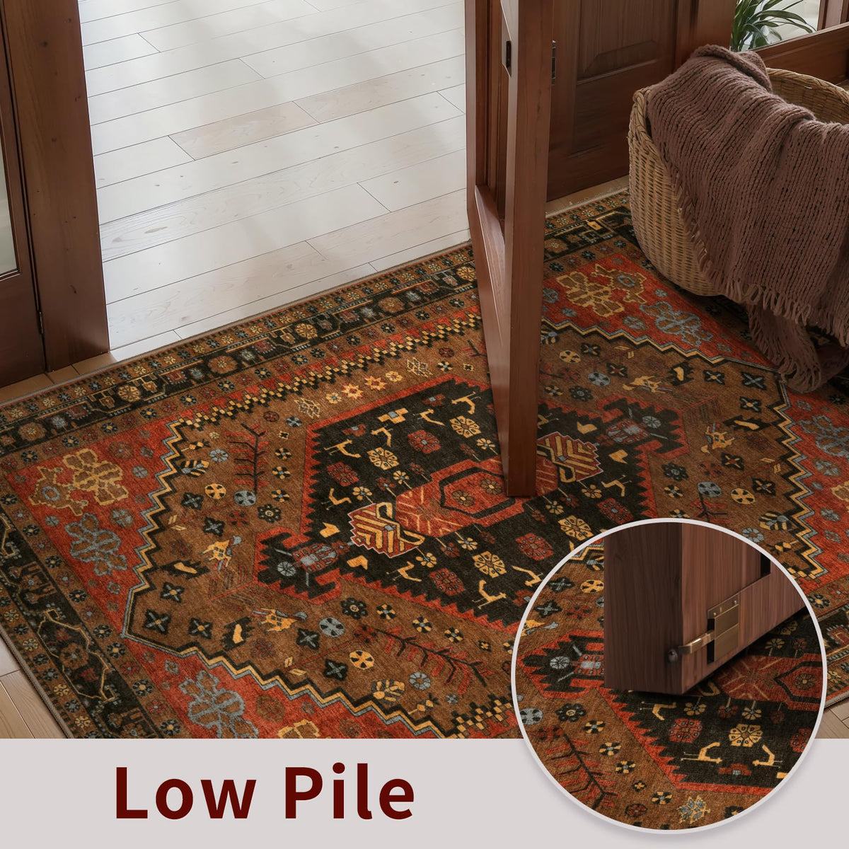 Ciicool 2x3ft red boho rug durable fibers resist fading