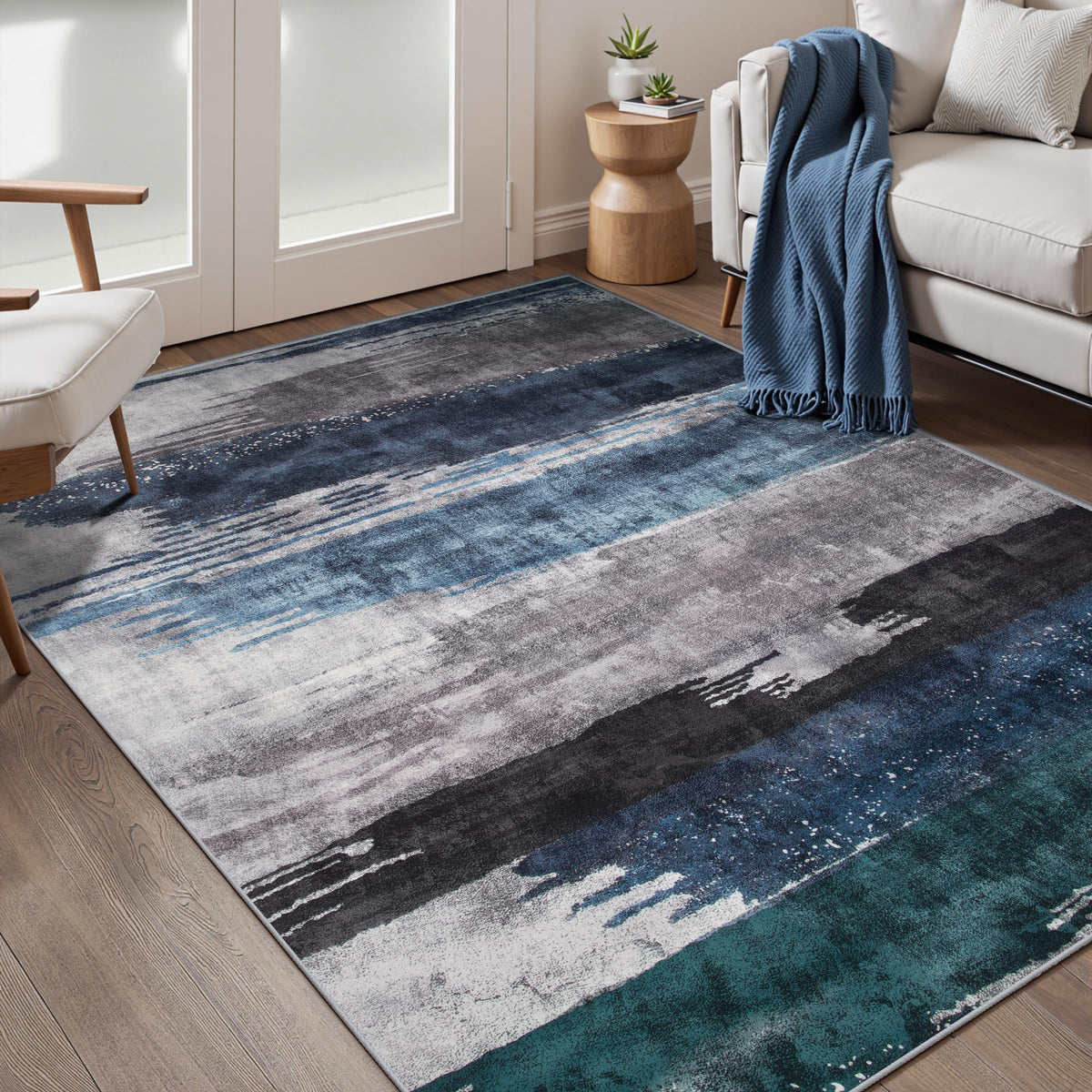 Ciicool abstract area rug 3x5 in blue grey; ideal for high-traffic entryways.