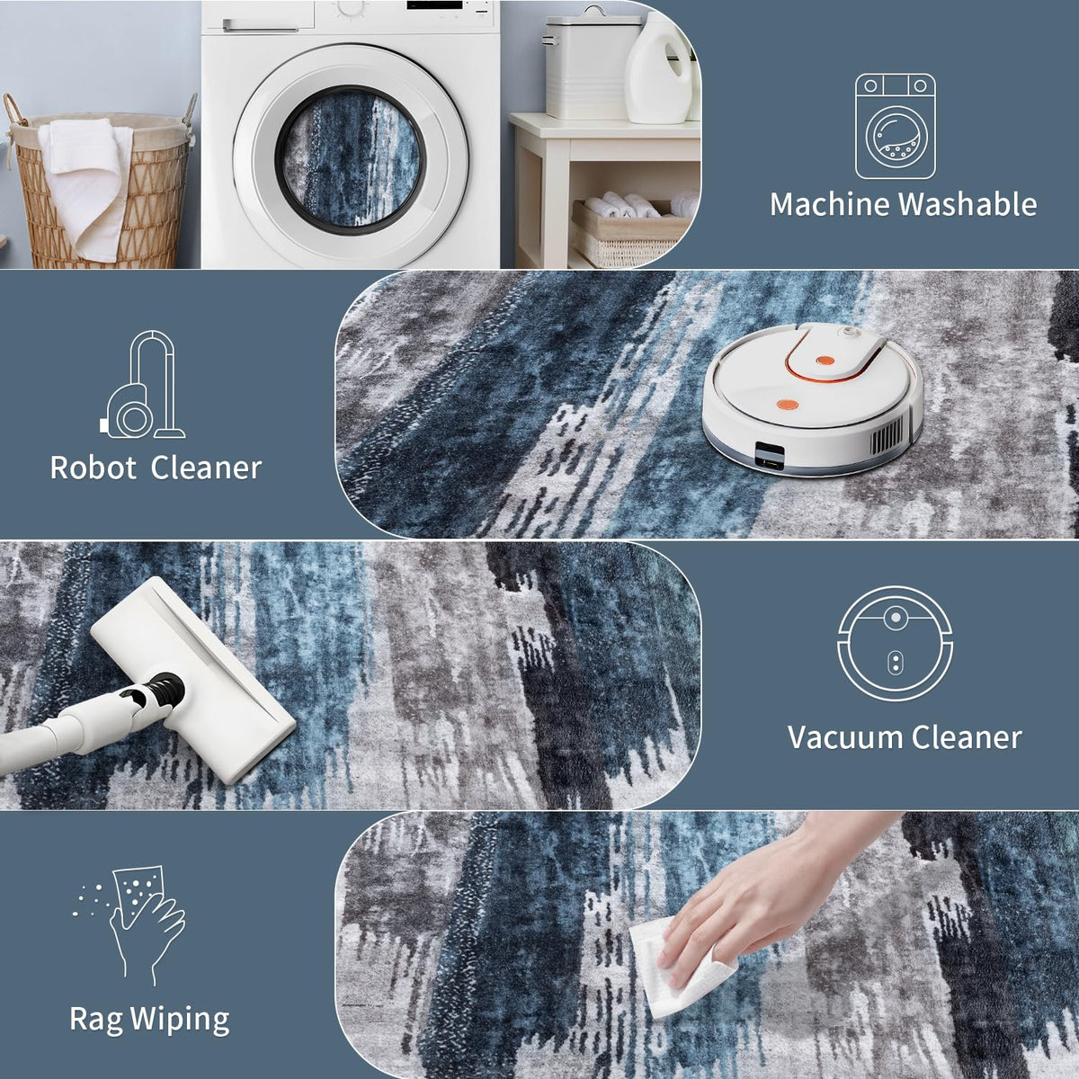 Ciicool abstract rug is machine washable for easy deep cleaning.