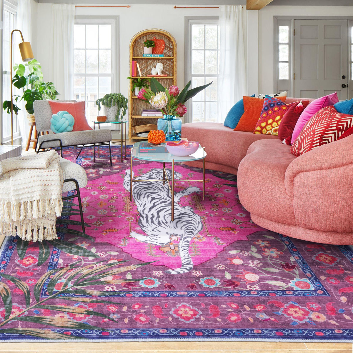 CILEPMID leopard rug hot pink living room centerpiece with bold vibes