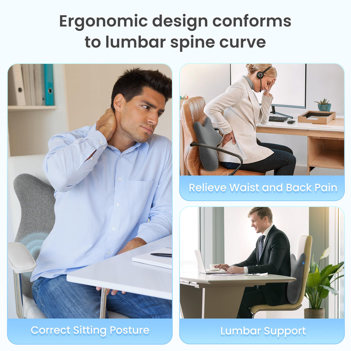 CILI lumbar pillow with adjustable straps fits different chairs securely.