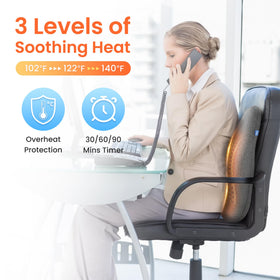 CILI lumbar pillow with vibration modes offers back relief during work.