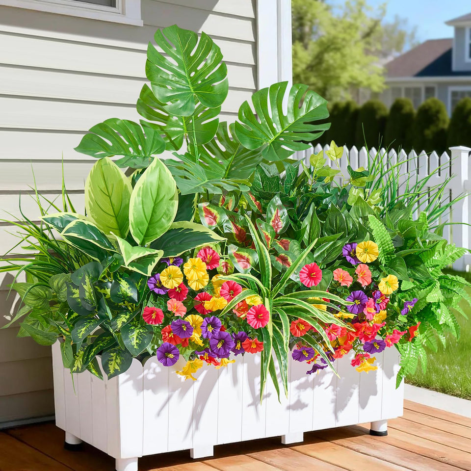 Cilimnas 18-piece outdoor artificial plants set for versatile exterior decor