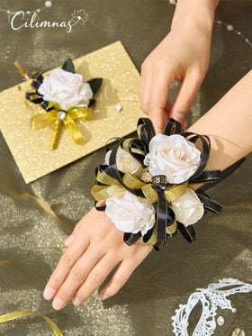 Cilimnas boutonniere champagne green palette with pin and clip—secure fit on jackets.
