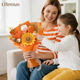 Cilimnas crochet tulips bouquet close-up shows soft fibers and detailed stitching for a thoughtful gift.