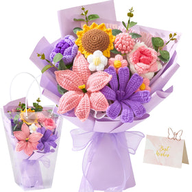 Cilimnas crochet flower bouquet pink purple for lasting gifts