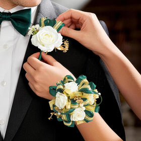Cilimnas prom corsage ivory rose on wrist for homecoming look