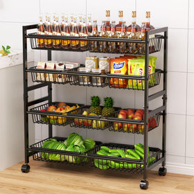 Cinati 4-Tier Snack Cart with Wheels promotes easy mobility and organized storage.