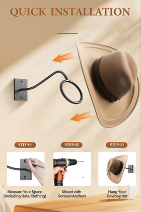 Cinati cowboy hat rack with black finish provides elegant Western accent