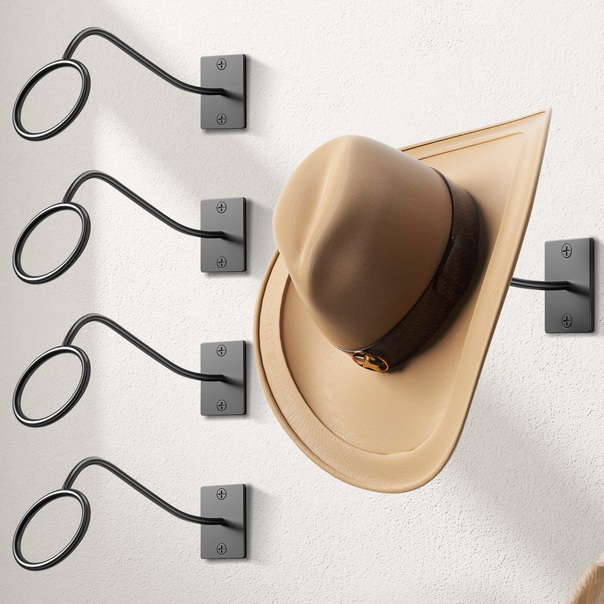 Cinati cowboy hat rack wall-mount four-pack keeps hats organized and accessible