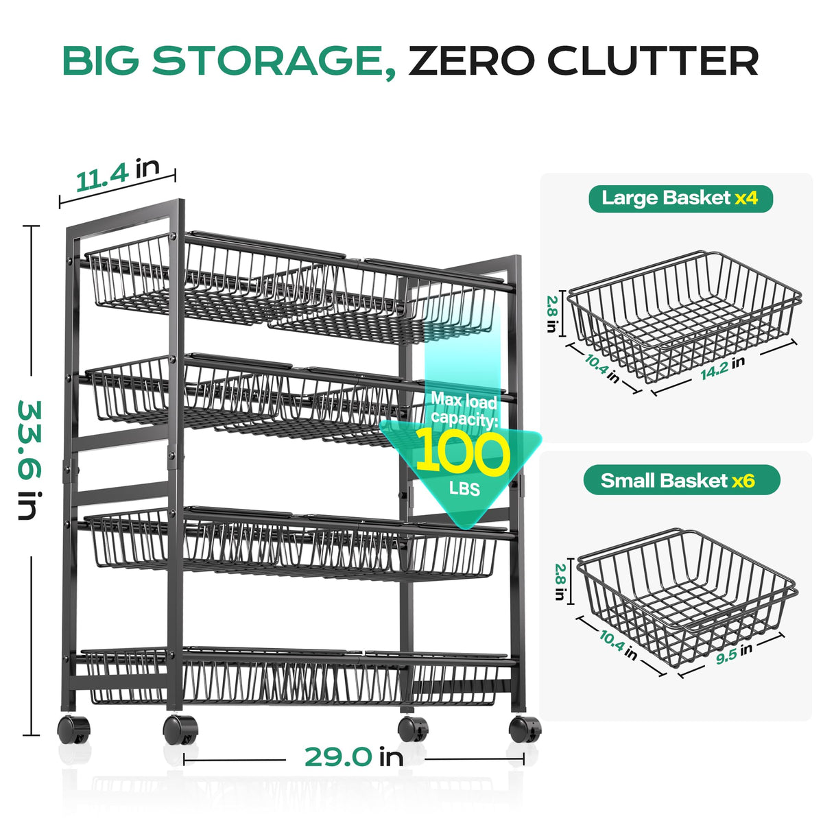 Cinati 10 removable baskets with handles ready for carrying produce to the sink.