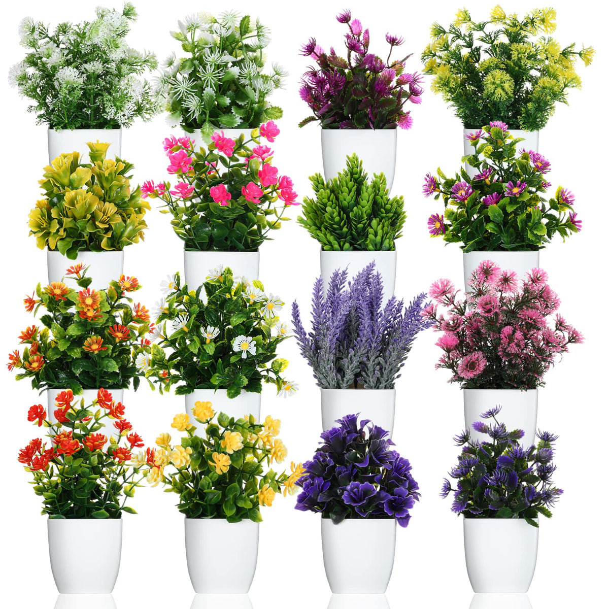 Cindeer 16-piece mini fake plants in mini pots for easy indoor decor.