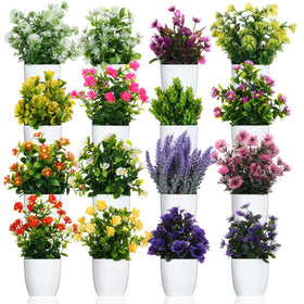 Cindeer 16-piece mini fake plants in mini pots for easy indoor decor.