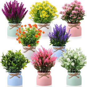 Cindeer 8-pcs large artificial potted flowers set enhances indoor decor with vibrant color