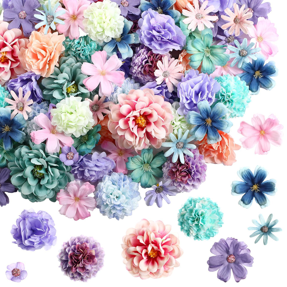 Cindeer mini silk flower heads in blue for versatile DIY decor projects