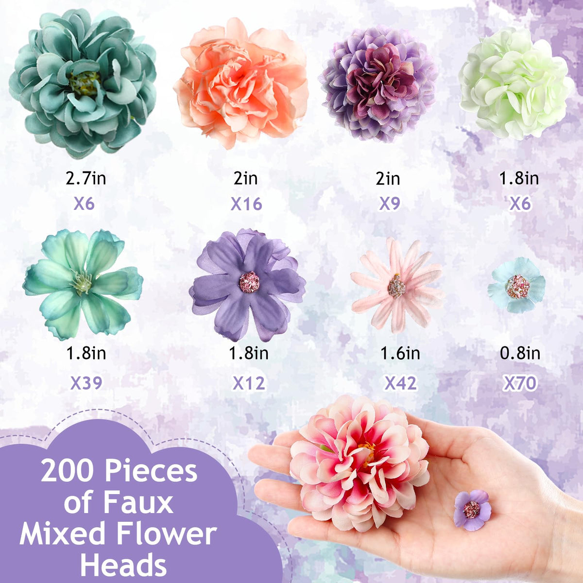 Cindeer mini silk flower heads in purple ideal for wedding accents and crafts