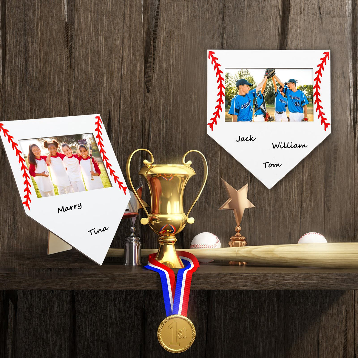 Cinnvoice baseball frame with vibrant colors enhances display appeal.