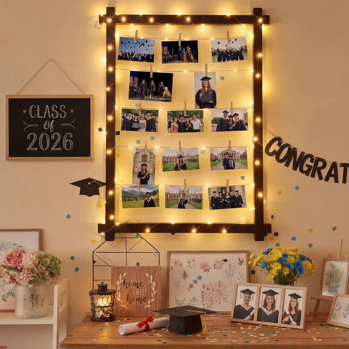 Cinnvoice board can be hung to create a wall photo display.