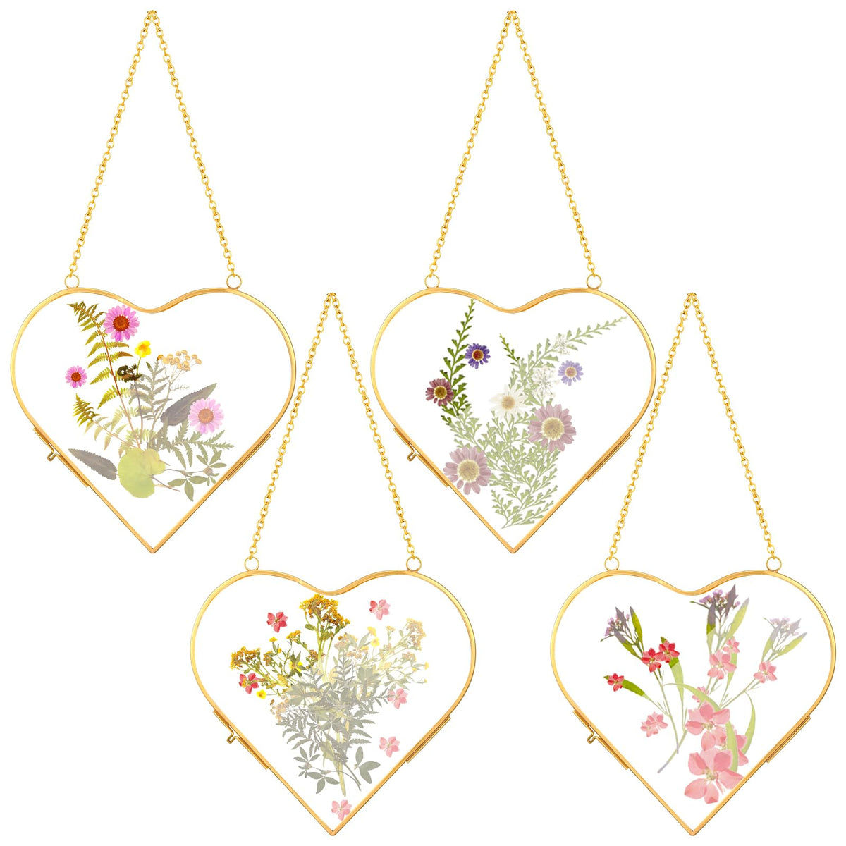 Cinnvoice heart frame with pressed flowers pack showcases delicate dried blooms for chic wall art.