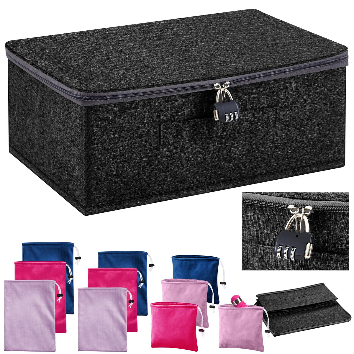 Cinnvoice lockable toy storage box, front view, discreet and secure for private spaces.