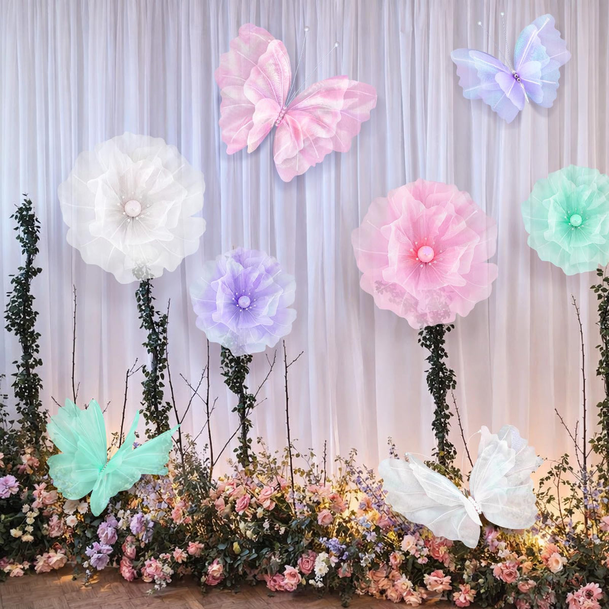 Cinnvoice pastel flower decoration 20 inch brightens venues with pastel hues.