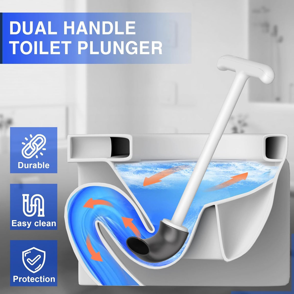 Cinola extended handle plunger offers ergonomic grip for quick unclogs