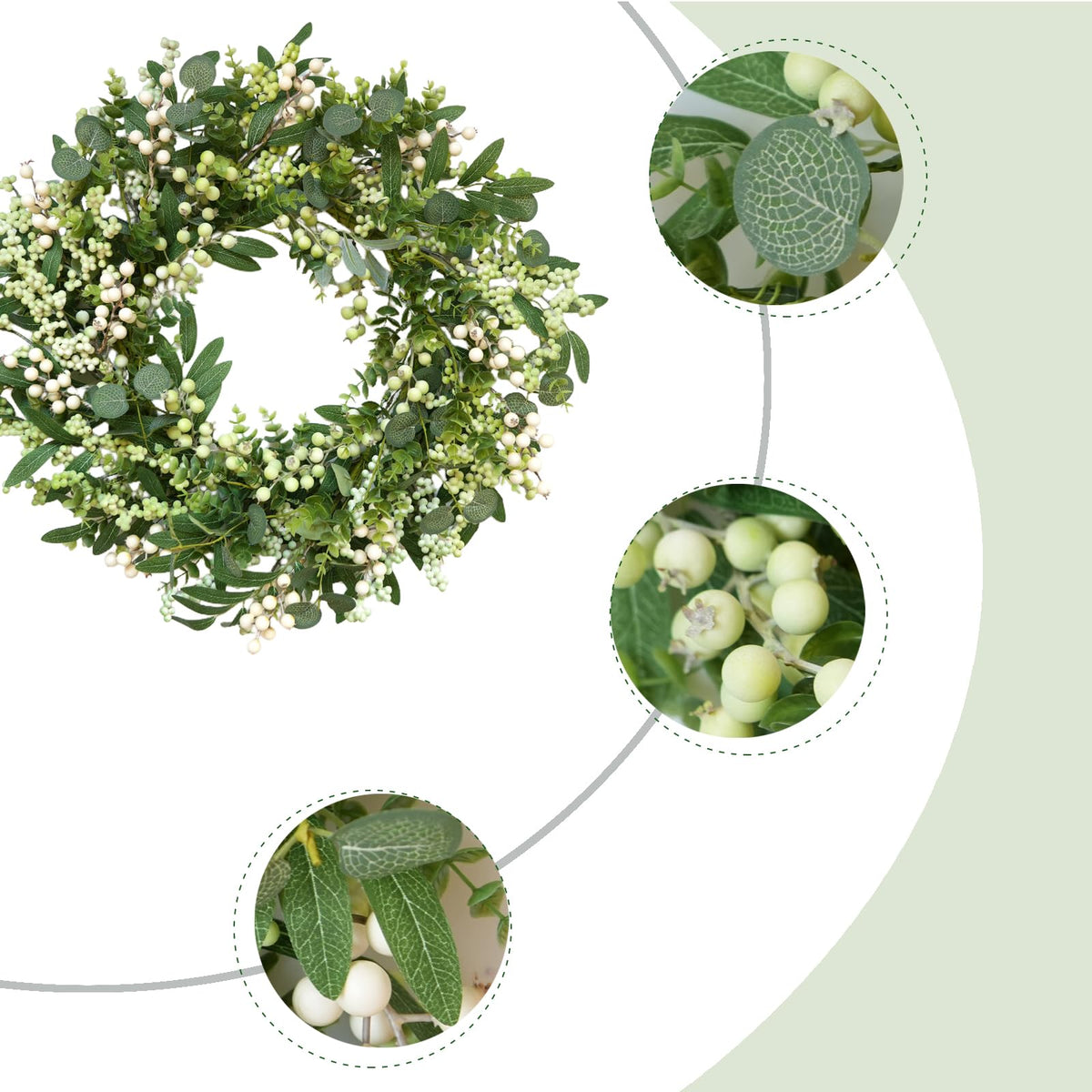 Cir Oases eucalyptus leaves with white berries create a lush focal point indoors.