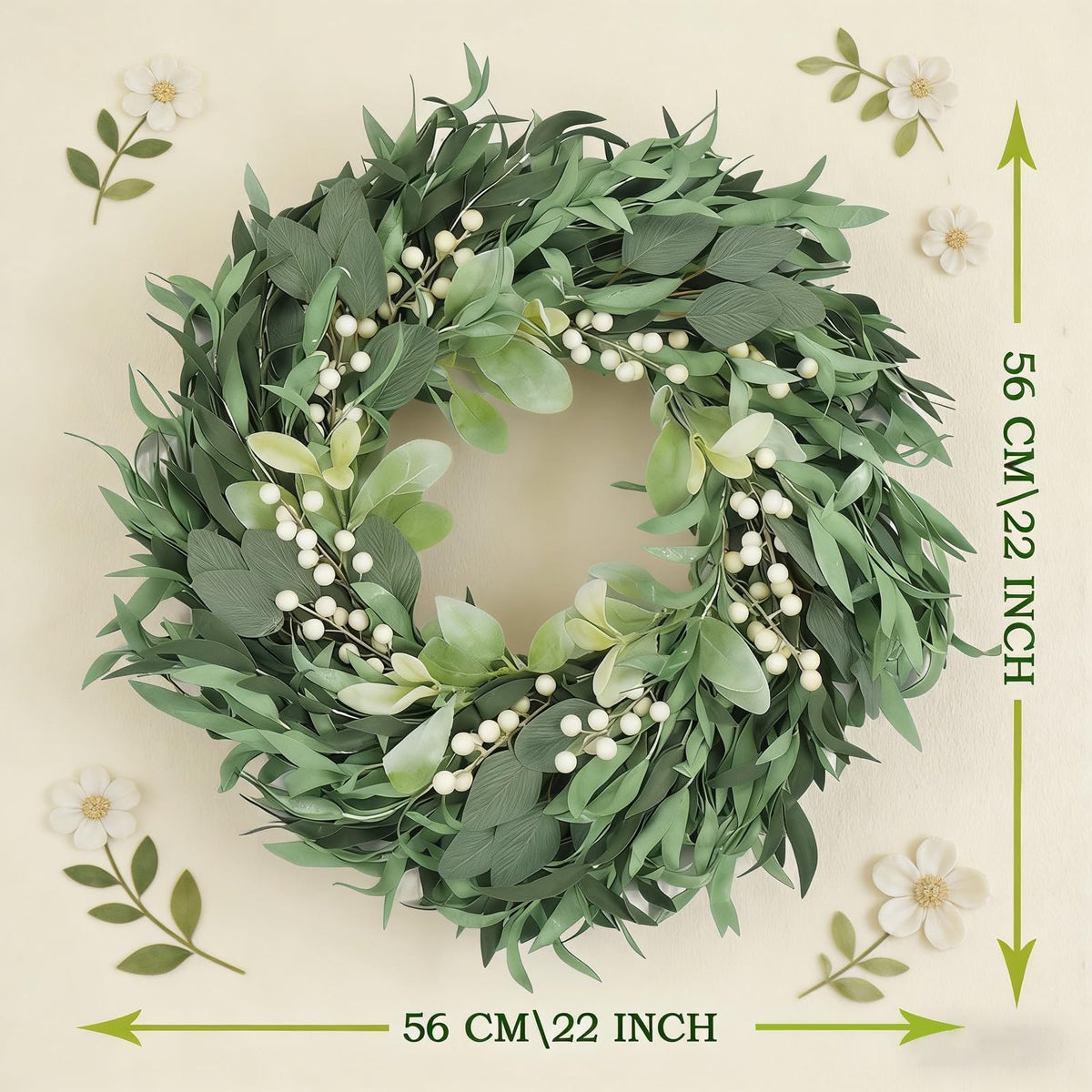 CIR OASES olive wreath close-up of leaves shows lifelike texture and color.