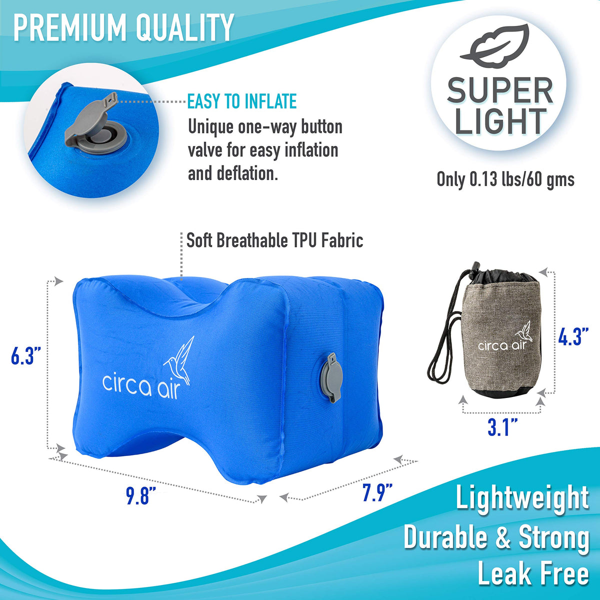 Circa Air knee pillow used between knees for side-sleep comfort.