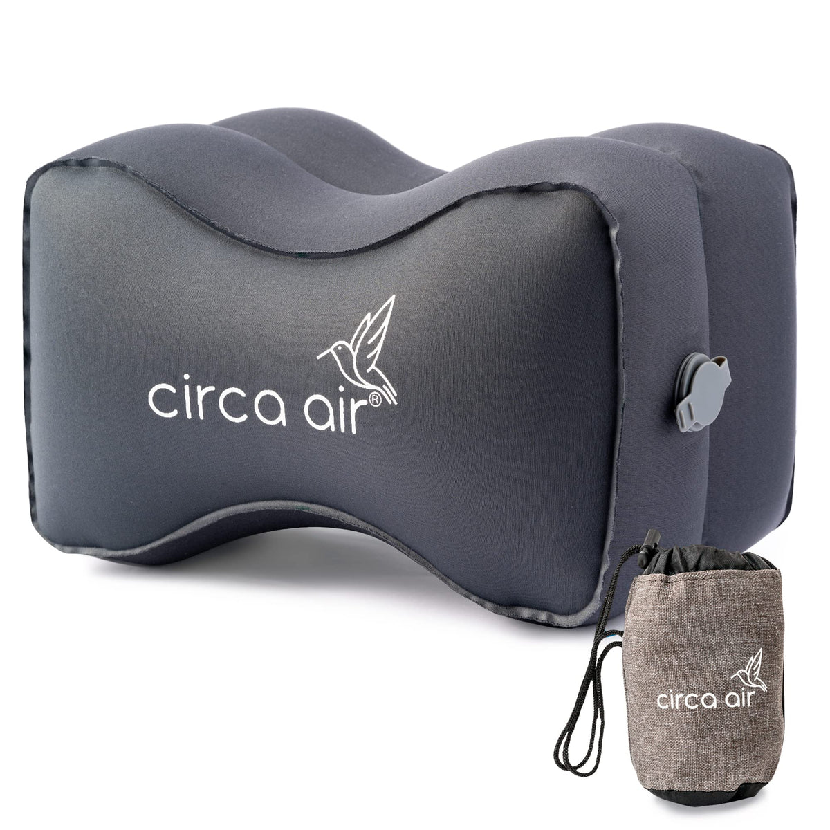 Circa Air inflatable knee pillow in compact fold for on-the-go knee and leg alignment