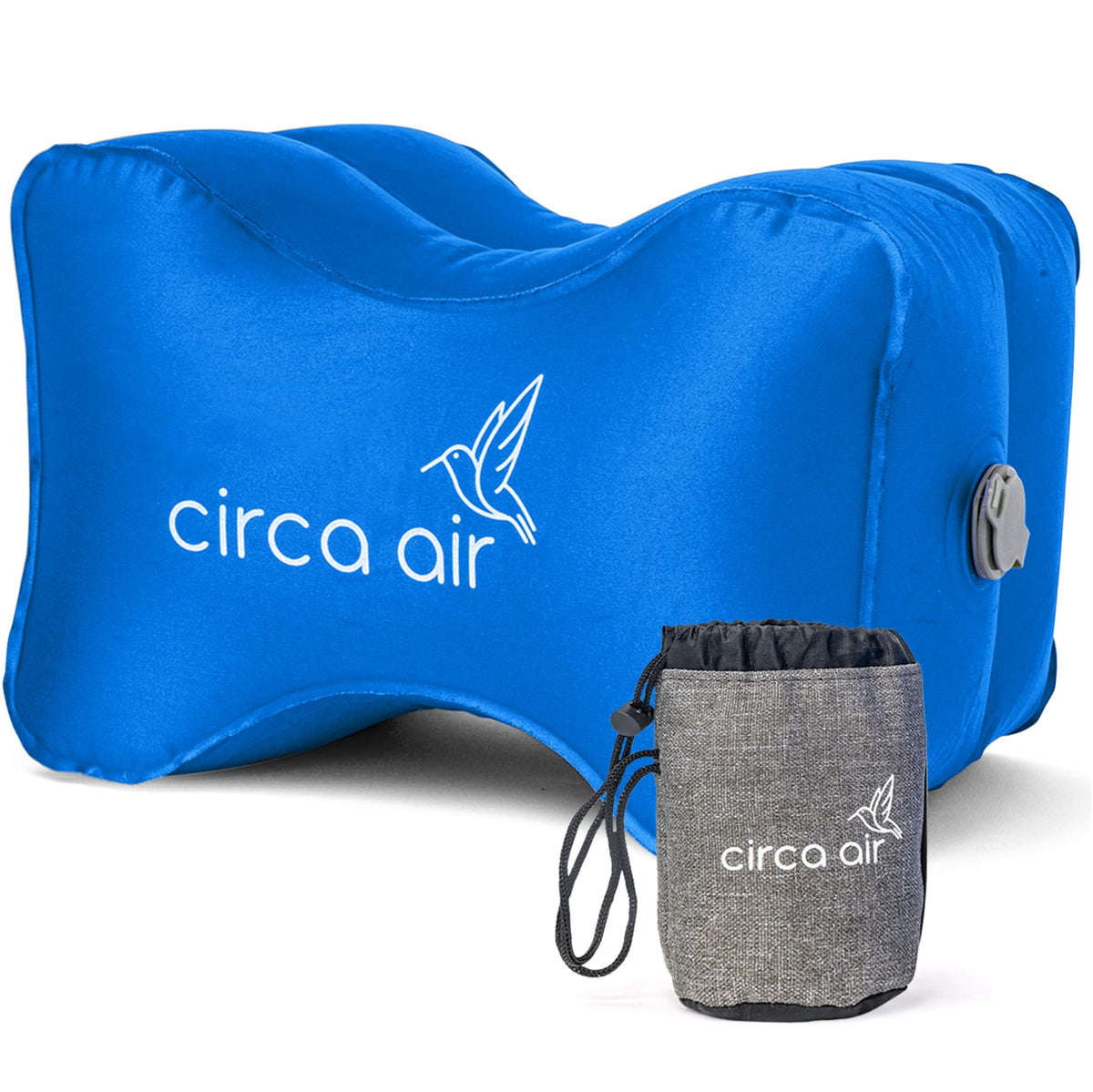 Circa Air inflatable knee pillow shown in compact size for travel ease.