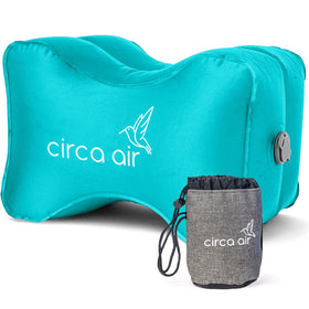 Circa Air inflatable knee pillow shown from the side with travel-ready compact design.
