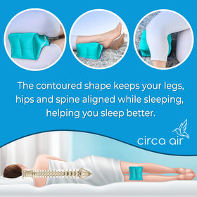 Circa Air knee pillow with push-button valve for easy, adjustable inflation.