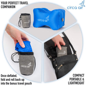 Circa Air knee pillow with bonus travel pouch for on-the-go sleep relief.