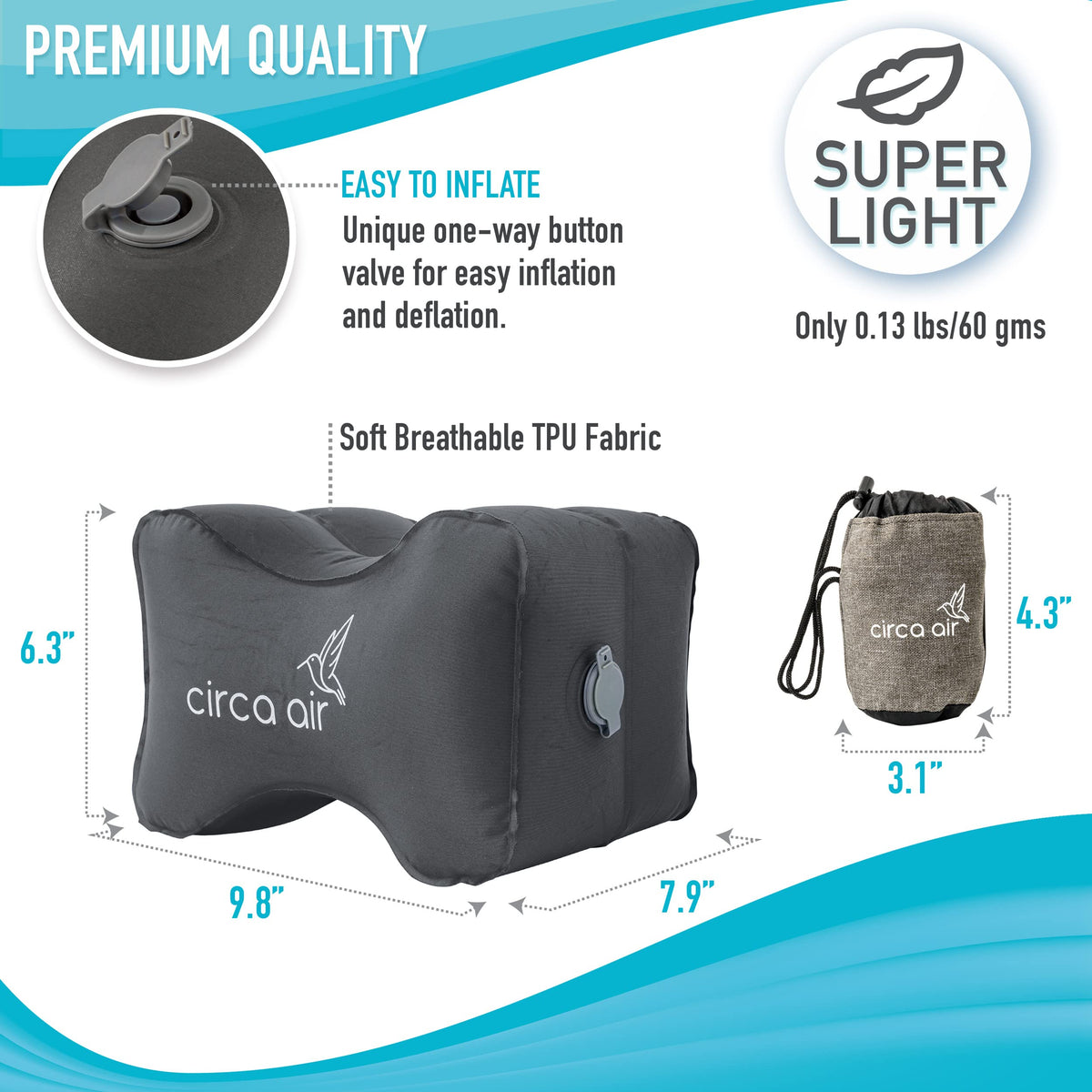 Push-button valve enables quick inflation for effortless setup with Circa Air