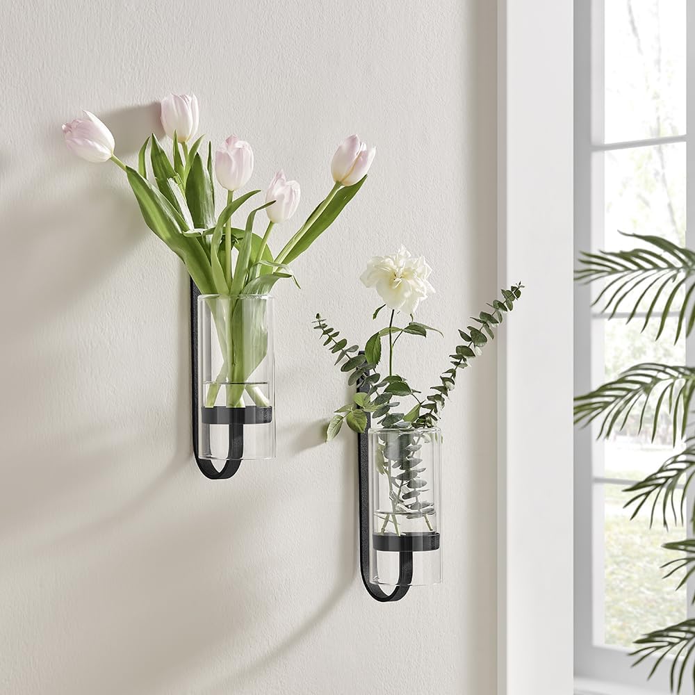 CISEANOL 2-piece iron glass vase hanging stand front view for modern wall decor