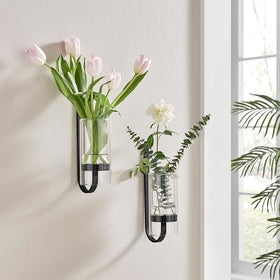 CISEANOL 2-piece iron glass vase hanging stand front view for modern wall decor