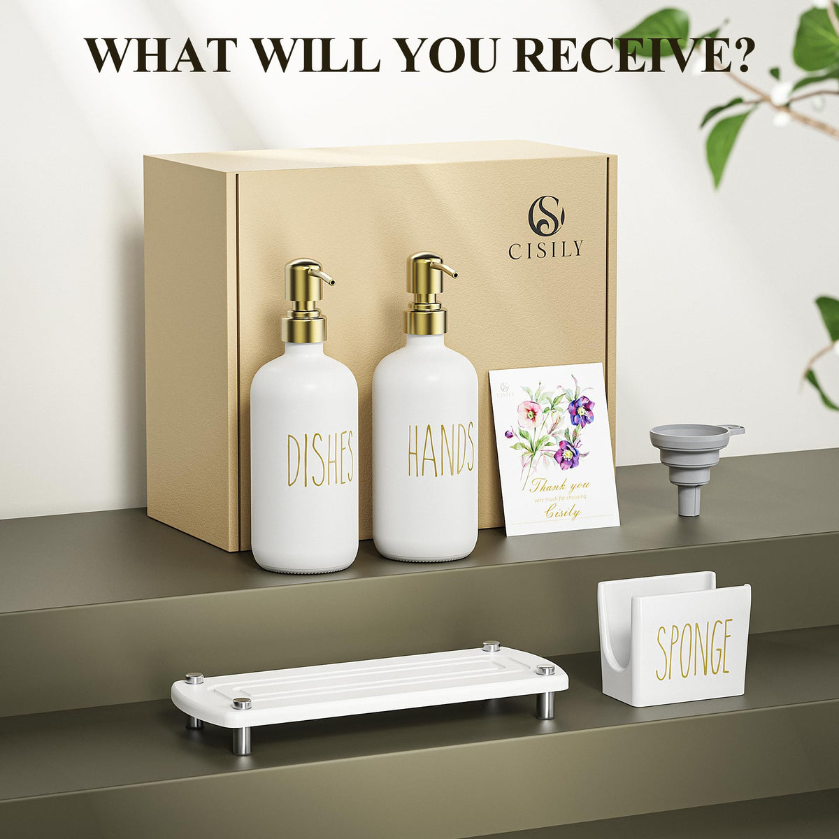 Cisily dish brush holder on tray reduces clutter