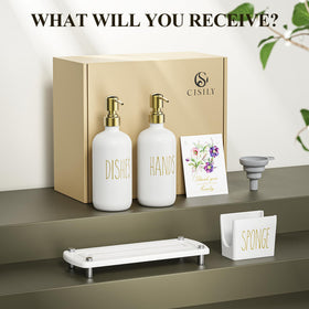 Cisily dish brush holder on tray reduces clutter